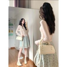 原版布料 薄荷青柚设计感小A字裙碎花半身裙女春夏新款超好看中裙