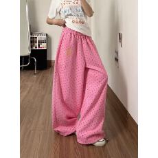 批发辣妹粉色波点印花卫<b class='q'>裤</b>女宽松慵懒松弛感<b class='q'>嘻哈</b>爵士舞运动<b class='q'>裤</b>