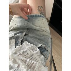 批发<b class='q'>复古</b>辣妹牛仔短裤女百搭小个子显瘦直筒阔腿热裤子