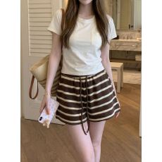 批发美式条纹短款女2026夏季新款外穿运动休闲宽松<b class='q'>高腰</b>百搭阔腿裤