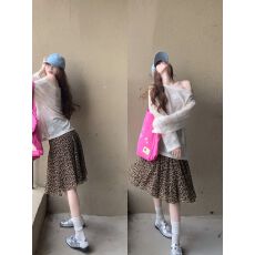 批发韩系时尚气质荷叶边小众半身裙女夏季新款复古减龄百搭豹纹裙雪纺