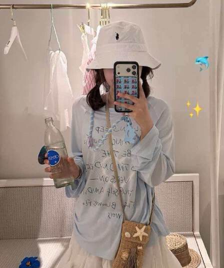 라이 경기 서울 여름 파란색 얇고 가벼운 에어컨 블라우스 여성 한 부서 라이 경기 서울 통기성 긴팔 비스듬한 어깨 의류