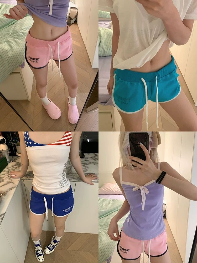 순수한 욕망 캐주얼 고급 센스 핫걸 작은 대중 루즈핏 파자마 바지 여성 여름 반바지 펌프 로프 가정 바지 수 있습니다. 외출용