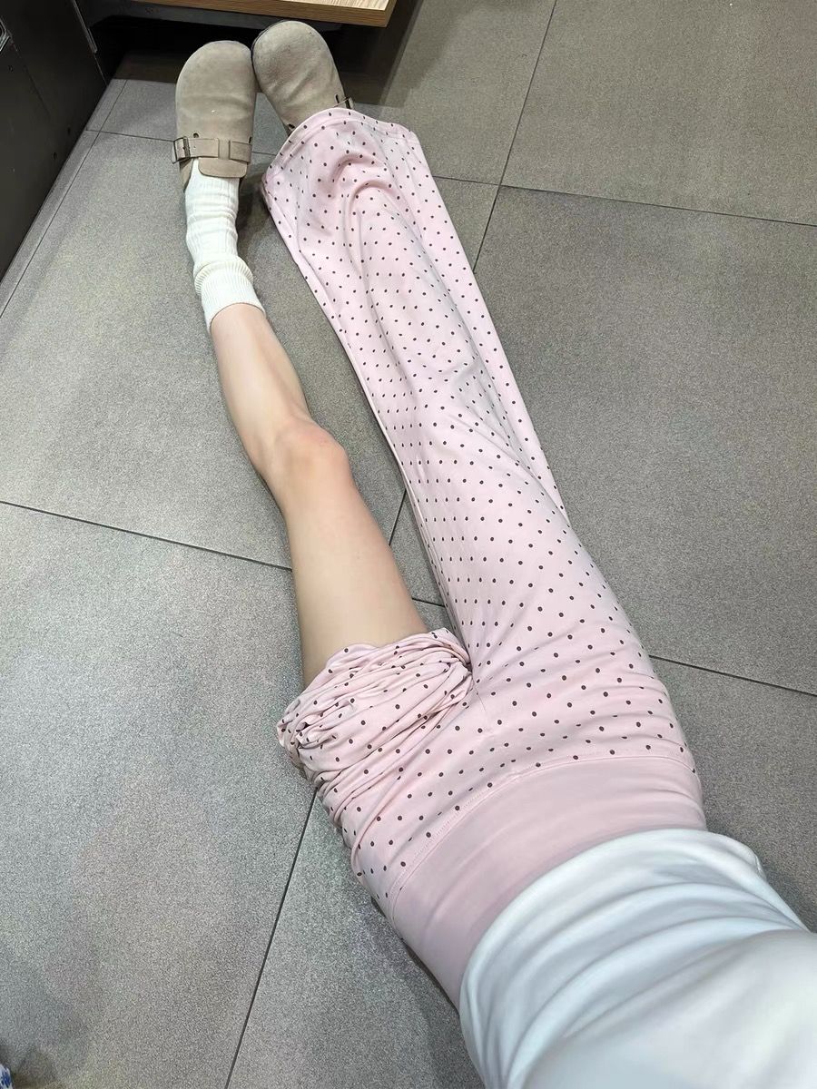 한 부서 도트 무늬 마이크로 플레어 바지 봄 여름 새로운 하이웨이스트 도루 센스 슬림해 보이는 작은 키 피트니스 운동 요가 바지