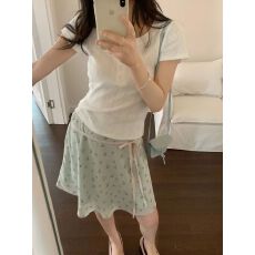 批发原版布料 薄荷青柚设计感小A字裙碎花半身裙女春夏新款超好看中裙