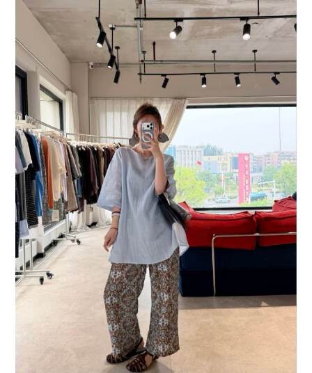 여름 새로운 작은 대중 디자인 허리밴드 다용도 레트로 꽃무늬 9부 바지