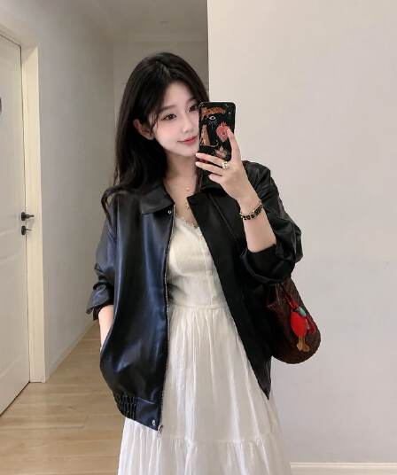 pu 가죽 검정색 가죽 재킷 여성 코트 새로운 레트로 루즈핏 차가운 바람의 소리 바람 오토바이 서비스 쇼트 스타일 재킷 맨위