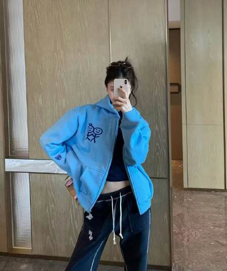 후아 면 복합 가을 겨울 지퍼 후드 티 스웨터 재킷 신선함 파란색 경기 사람들 달콤한 차가운 맨위 트렌디