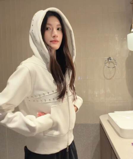 후아 면 복합 쇼트 스타일 지퍼 오픈 가디건 루즈핏 재킷 아메리칸 바람 징 후드 티 스웨터 여성 가을