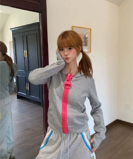 후아 면 복합 패치워크 색상 후드 티 스웨터 아메리칸 색상 자이언트 치아 대 지퍼 재킷 지퍼 맨위