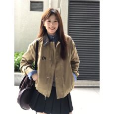 批发复古翻领短外套女秋季新款宽松<b class='q'>休闲</b>工装上衣百搭显瘦PU皮拼接<b class='q'>夹克</b>