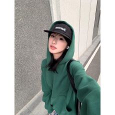 批发华棉复合 美式墨绿色连帽<b class='q'>套头卫衣</b><b class='q'>女</b>2026秋季外套长袖上衣