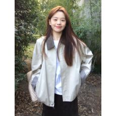 批发韩系早秋<b class='q'>外套</b>女2026新款设计感宽松百搭拼色翻领短款工装<b class='q'>夹克</b>上衣