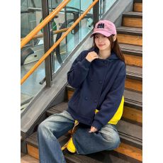 华棉复合+后包领  双排扣卫衣宽松显瘦韩系日常外套设计感