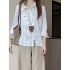 批发纯棉春秋新款清爽白色长袖衬衫女慵懒风百搭韩版提花显瘦<b class='q'>通勤</b>上衣