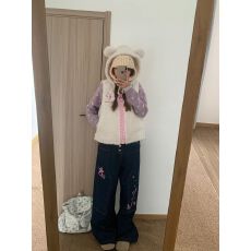 30号大拉链 夹棉秋冬款夹棉毛绒小熊刺绣马甲女可爱宅萌百搭上衣