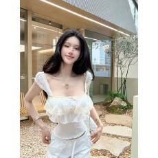 批发韩系气质辣妹方领蕾丝短款上衣休闲阔腿长<b class='q'>裤</b>2026夏季新款<b class='q'>套装</b>女装