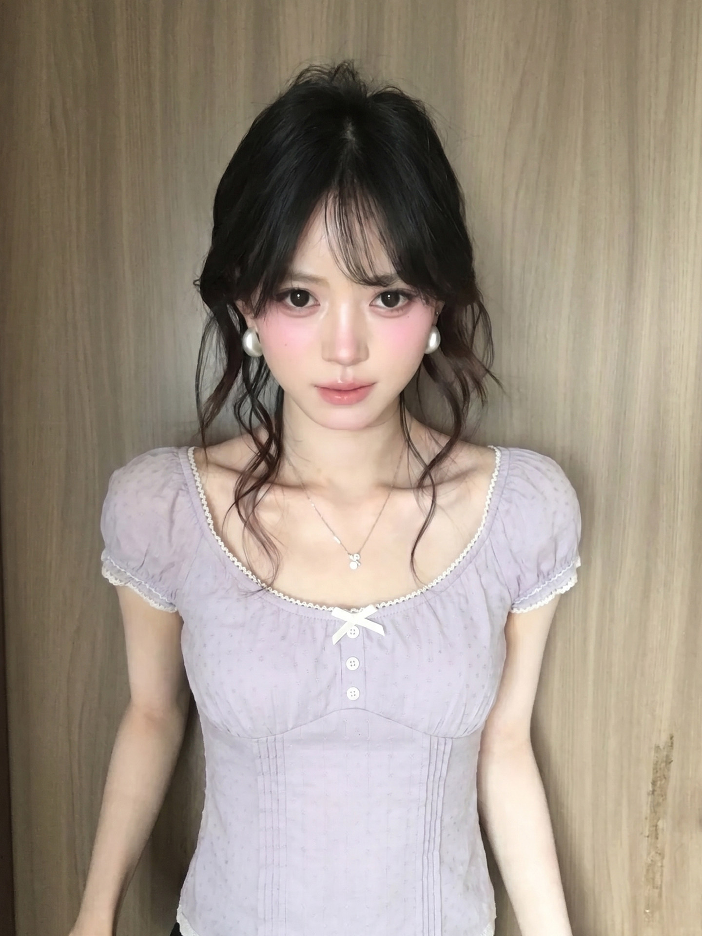 달콤함 소녀 바람 광장 칼라 거품 소매 보라색 여성 셔츠 2026 년 여름 몸매 가꾸기 허리 수축 반팔 맨위