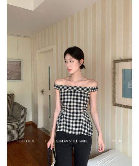 디자인 센스 보트넥 사진 찍기 좋은 싸움을보세요. 가져 가라. 허리 수축 슬림해 보이는 디스플레이 높음 여성 셔츠