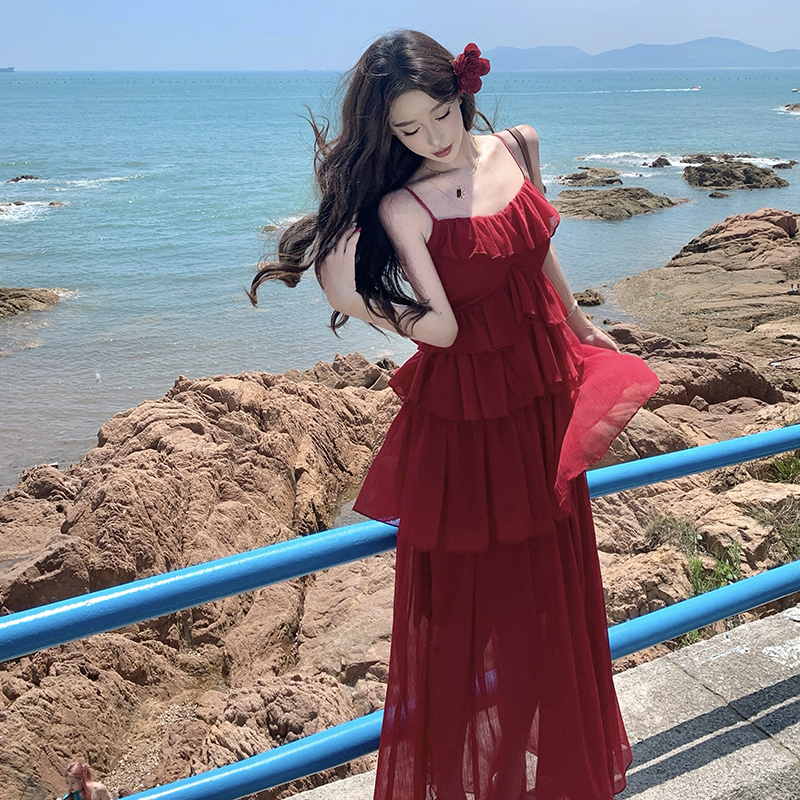 FA34117# 法式气质高级感吊带连衣裙女夏季海边度假超好看长裙裙子 服裝批發女裝批發服飾貨源