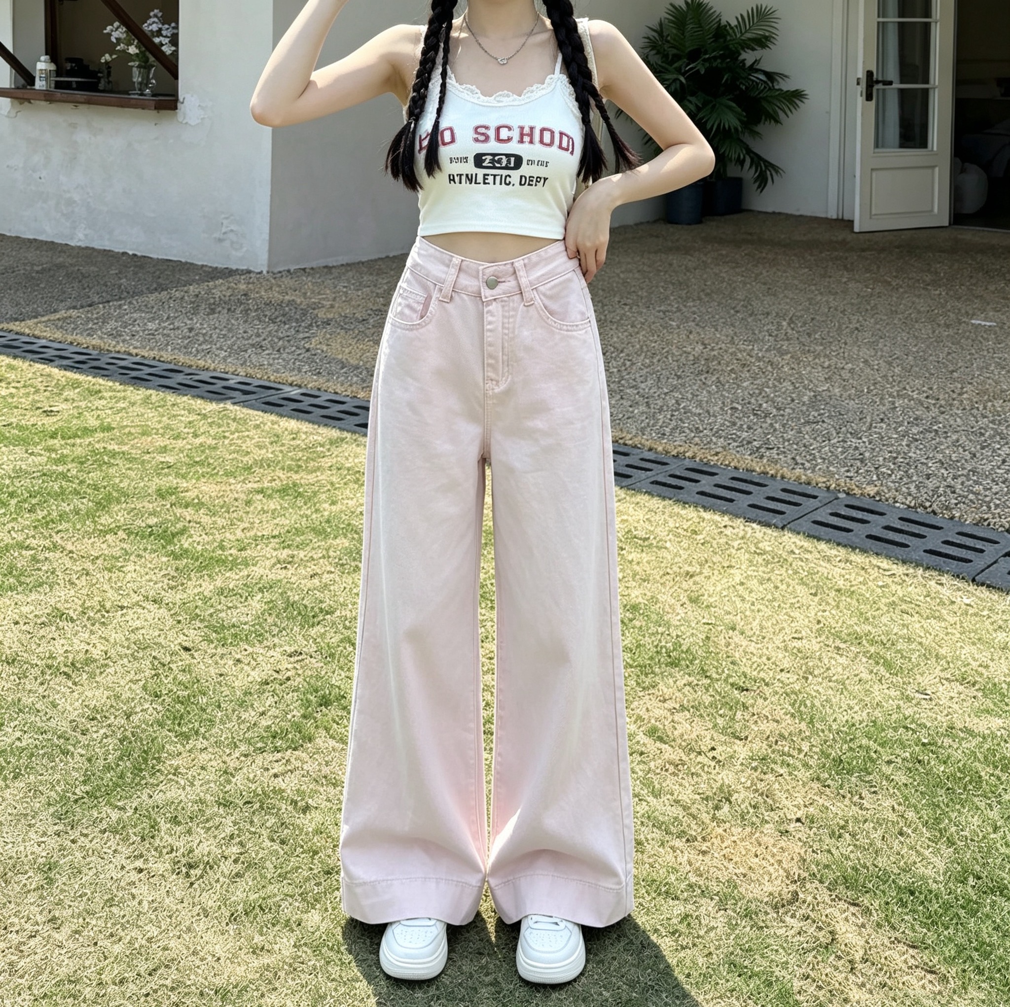 작은 키 2026 봄 여름 청바지 여성 9 포인트 긴 바지 하이웨이스트 슬림해 보이는 넓은 다리 스트레이트 나팔 바지