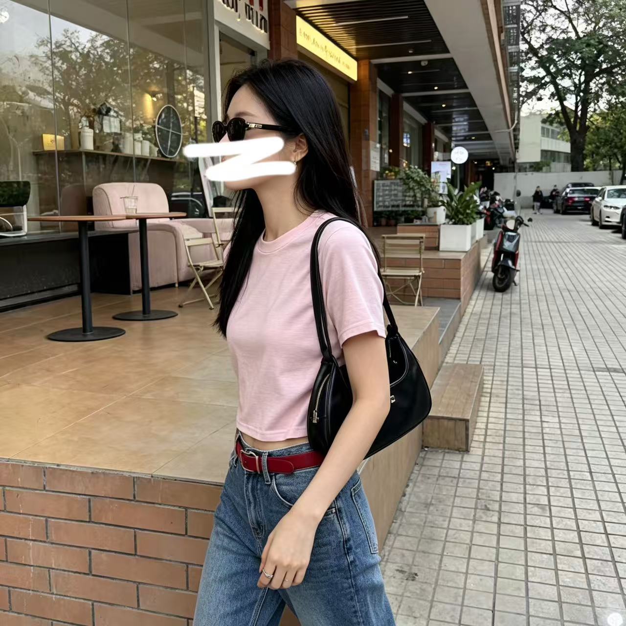 한 부서 단색 라이트 핑크 쇼트 스타일 반팔 티셔츠 여성 여름 몸매 가꾸기 작은 키 맨위 동정