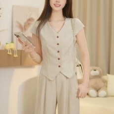 批发韩版气质休闲<b class='q'>马甲</b>V领上衣女装2026夏季新款时尚通勤款