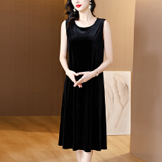 批发气质女神 圆领真丝丝绒<b class='q'>无袖</b><b class='q'>背心裙</b>桑蚕丝连衣裙秋季打底裙