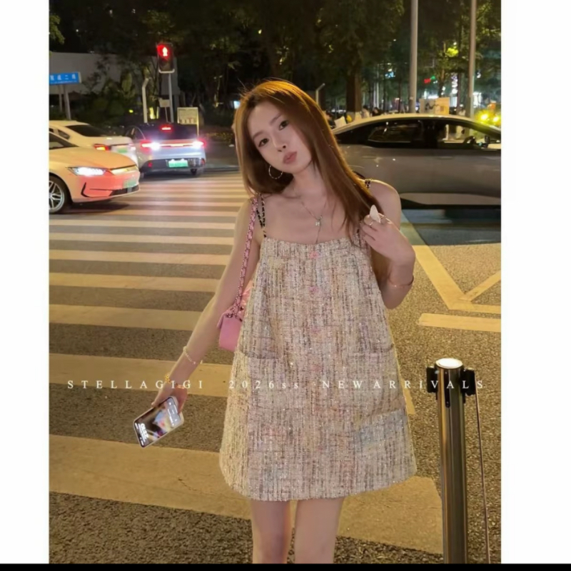 sg 양 에 따르면 샨 ss 프랑스식 트위드 색상 실 작은 샤넬 스타일 슬립 드레스 q-20260895