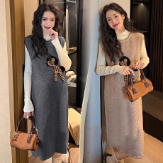 批发孕妇新款秋冬款套装连衣裙毛衣背心两件套