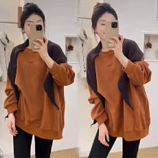 批发韩系带披肩假两件加绒卫衣孕妇新款宽松上衣