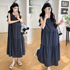 批发实拍~孕妇法式复古气质格纹无袖连衣裙夏季显瘦<b class='q'>百搭</b>减龄背