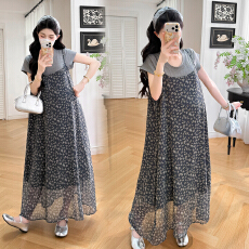 批发实拍~学院风碎花吊带连衣裙夏季新款设计感孕妇宽松两件套裙子