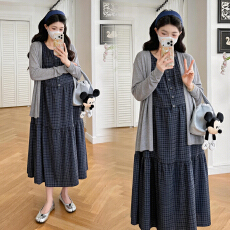 实拍~孕妇法式复古气质格纹无袖连衣裙夏季显瘦百搭减龄背