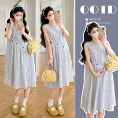 实拍~孕妇连衣裙2026新款无袖背心孕妈高级穿搭薄款