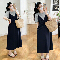 批发实拍~<b class='q'>孕妇</b><b class='q'>时尚</b>显瘦新款假两件套短袖连衣裙