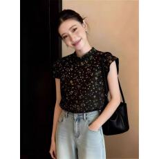 批发新中式气质碎花飞飞袖衬衫女2026夏季新款立领显瘦百搭高级感上衣