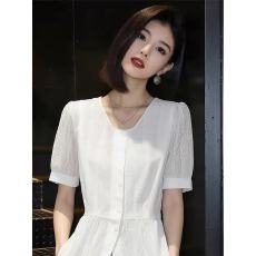 批发收腰显瘦白色雪纺<b class='q'>短袖</b>衬衫2026夏季新款女蕾丝设计感上衣别致衬衣