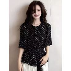 批发减龄小众波点短袖衬衫2026夏季新款女设计感上衣百搭<b class='q'>休闲</b>显瘦衬衣