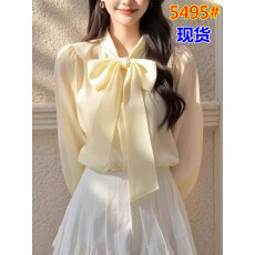 批发法式鹅黄色雪纺气质长袖衬衫冷淡系轻奢高级感通勤上衣女早秋新款