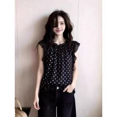 批发黑色<b class='q'>波点</b>飞飞袖上衣女通勤气质大码宽松<b class='q'>衬衫</b>时尚舒适2026春季新款