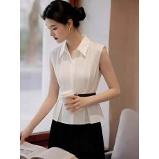 批发法式气质无袖polo领衬衫女夏季2026年新款高级感轻奢白色百搭衬衣