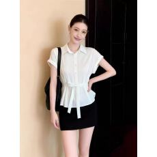 批发设计感绑带收腰衬衫女2026年夏季新款超好看短袖白色<b class='q'>通勤</b>百搭衬衣
