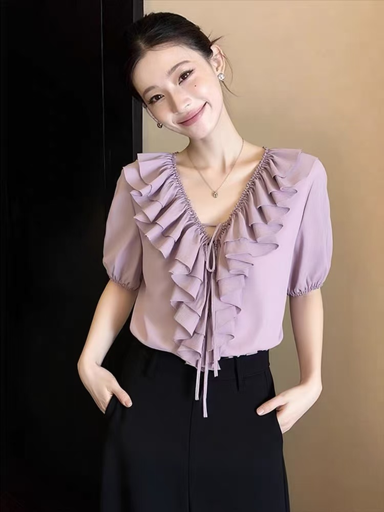 품격 부드러운 바람 프릴 여성 셔츠 여름 2026 년 새로운 패션 다용도 셔츠 아름다운 아름다운 작은 셔츠