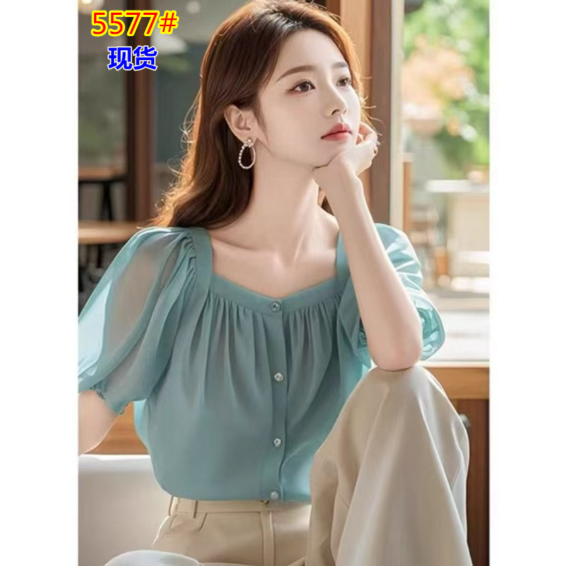 고유 한 Chic 아름다운 작은 셔츠 연령 감소 잘 생긴 ~ 중 파란색 반팔 여성 셔츠 여름 섹션 올해 인기 쉬폰 톱