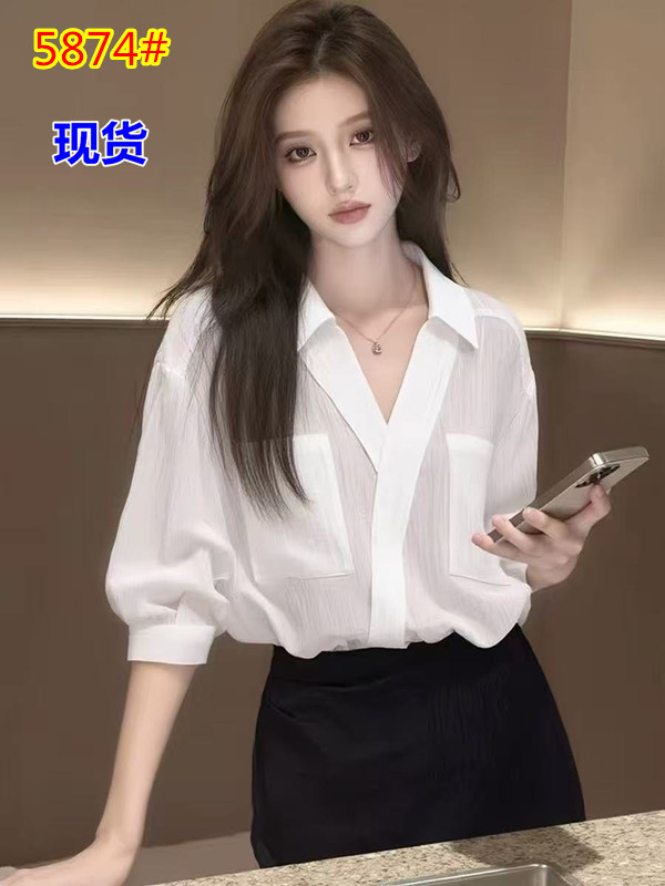 패션 품격 미니멀리즘 화이트 반팔 여성 셔츠 여름 새로운 출퇴근 바람 Chic 루즈핏 다용도 연령 감소 맨위