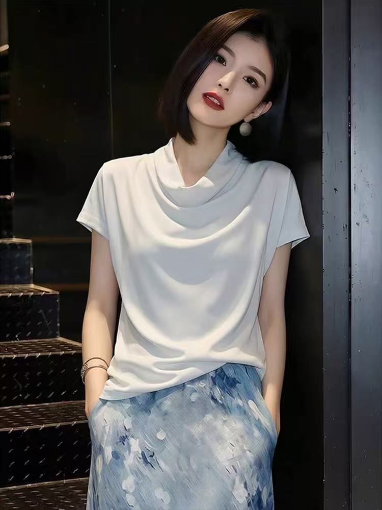 출퇴근 캐주얼 레트로 여성 셔츠 여름 2026 년 새로운 외국 가스 연령 감소 반팔 미니멀리즘 다용도 패션 셔츠