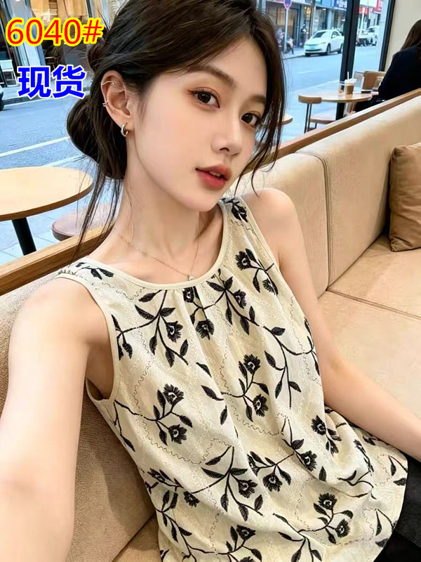 프랑스식 달콤한 스타일 자수 꽃무늬 캐미솔 여름 레이스업 루즈핏 민소매 맨위