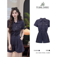 批发海盐泡泡休闲百搭港风复古<b class='q'>碎花</b>显瘦<b class='q'>连体裤女</b>