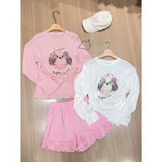 批发十三行<b class='q'>韩国</b>东大门<b class='q'>代购</b>25夏季新款 甜妹减龄蝴蝶结小狗印花长袖<b class='q'>T</b>